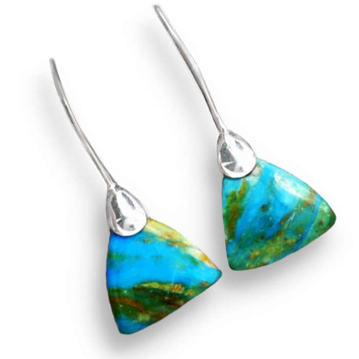 Extremely Rare- Genuine Natural Peruvian Blue Opal Set in Solid .925 Sterling Silver Earrings