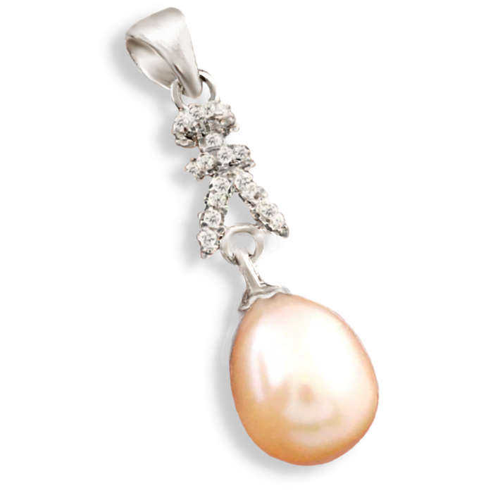 Natural Creamy Pink Pearl and White Topaz set in Solid 925 Sterling Silver Pendant