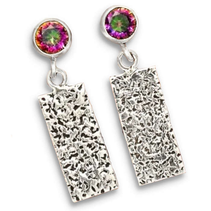 Natural Rainbow Mystic Topaz Gemstone set in Solid 925 Sterling Silver Stud Earrings