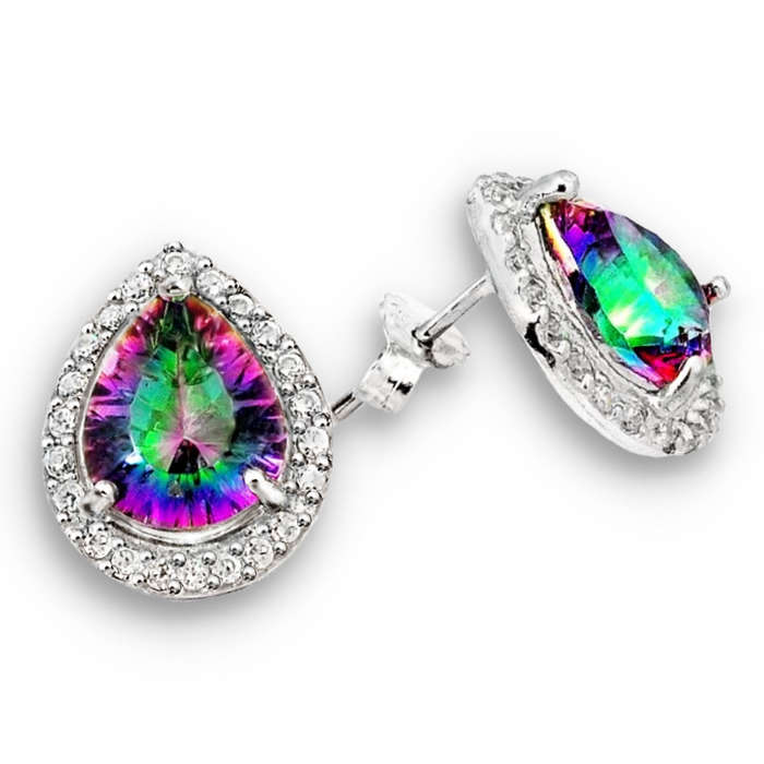 Fabulous Size 8.75 Cts Rainbow Mystic White Topaz Stud Earrings in Solid .925 Sterling Silver