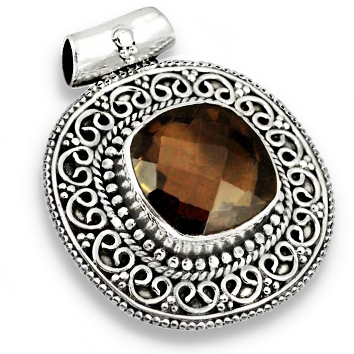 8.63 Cts Natural Smoky Topaz  Gemstone set in Solid .925 Sterling Silver Pendant