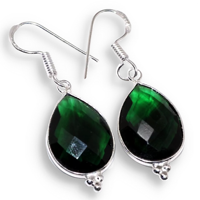 Dainty Emerald Quartz Pears set in 925 Sterling Silver Plated Handmade Earrings
