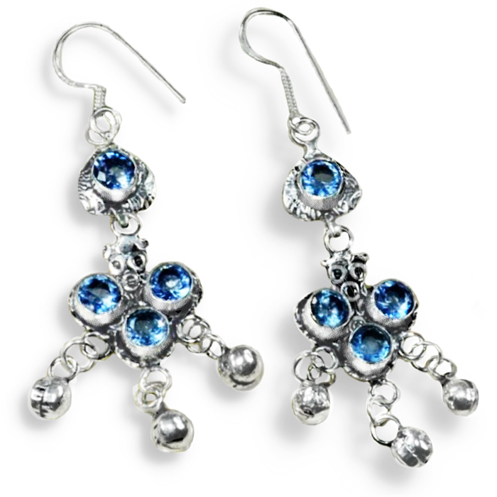 Sky Blue Topaz Round Gemstones set in .925 Sterling Silver Plated Handmade Earrings