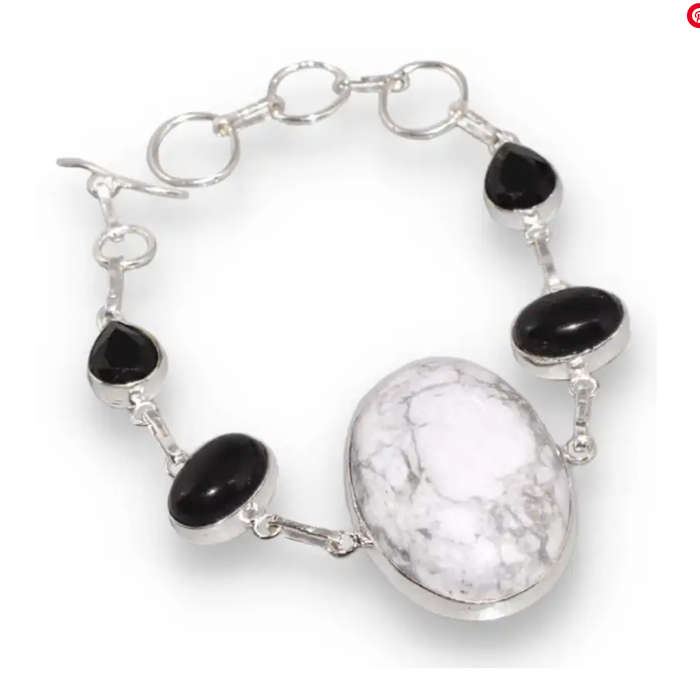 Natural Howlite Oval Gemstone in.925 Sterling Silver Plated Handmade Pendant