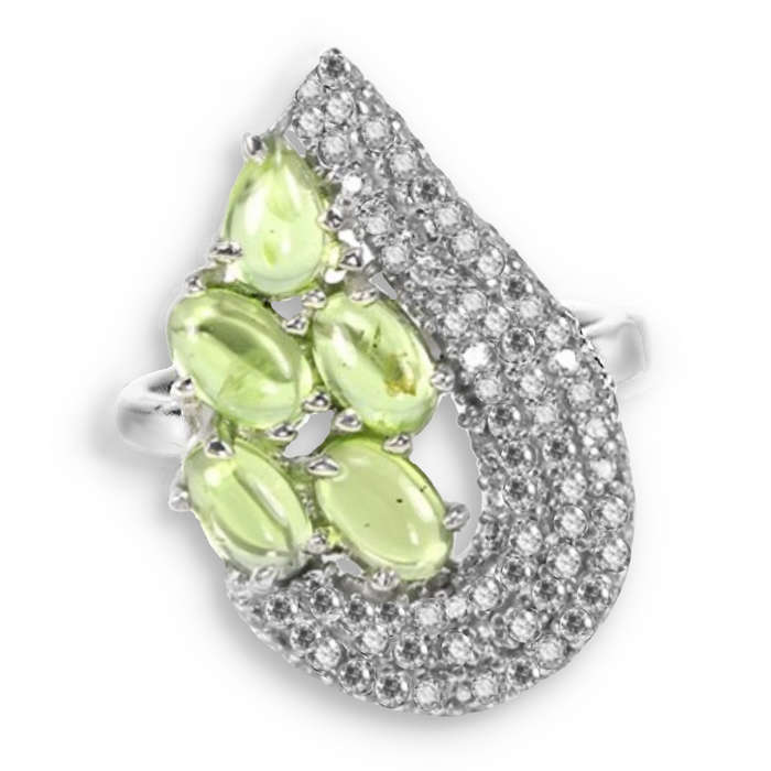 Natural Unheated Peridot, AAA White Zirconia Gemstone Solid .925 Silver Ring Size 7.25