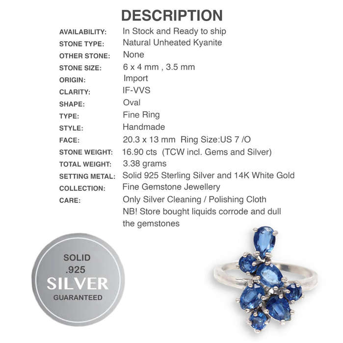 Deluxe Natural Kyanite Mixed Shapes set in Solid .925 Sterling Silver 14K W/Gold Ring Size 7 / O