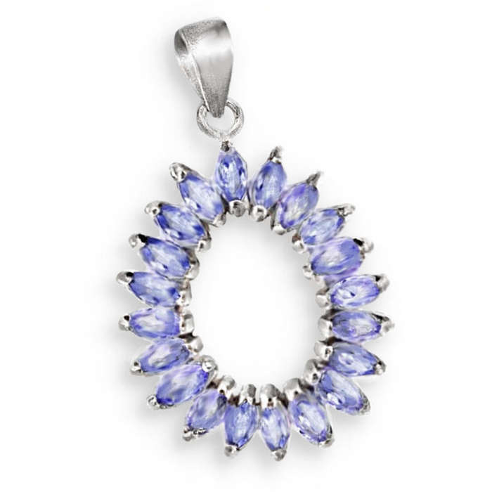 Natural Unheated Tanzanite Marquise Shape Gemstones in Solid .925 Sterling Silver W/Gold Pendant