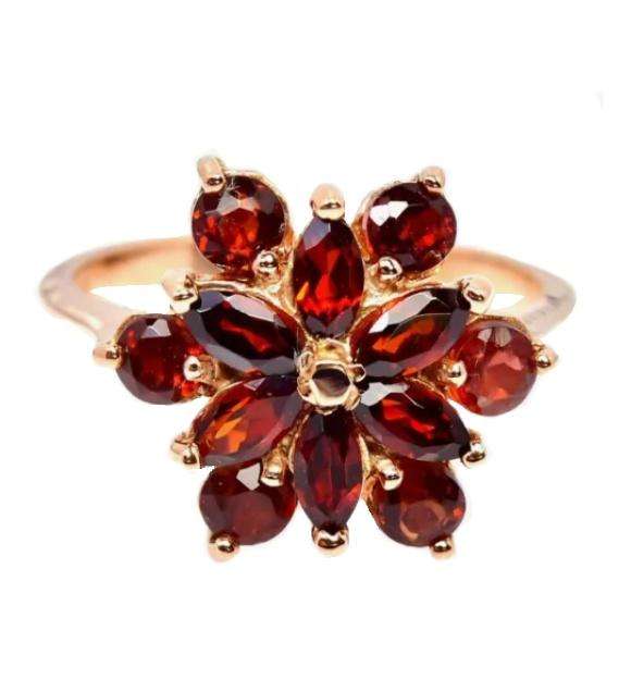 Deluxe 12 Unheated Mozambique Garnets set in Solid .925 Sterling Silver 14K Rose Gold Ring US 8.25