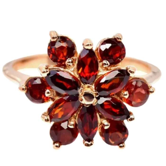 Deluxe 12 Unheated Mozambique Garnets set in Solid .925 Sterling Silver 14K Rose Gold Ring US 8.25