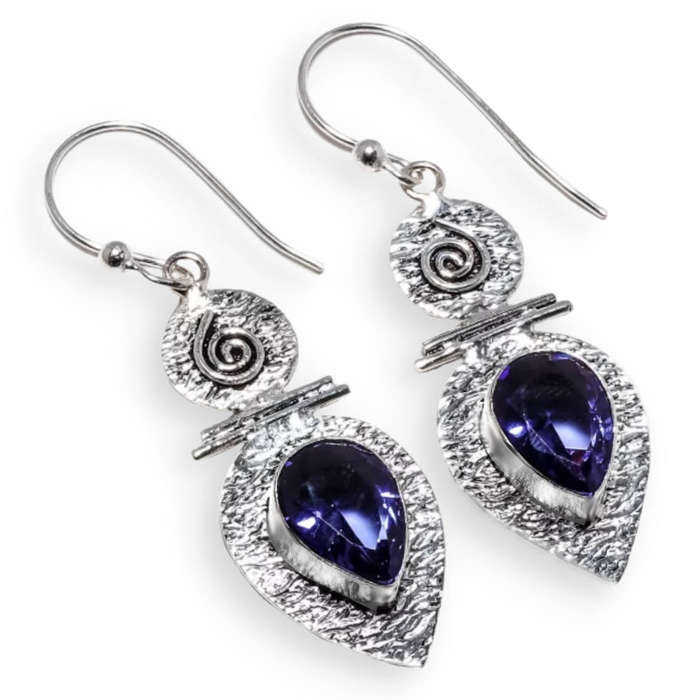 African Purple Amethyst Drop Dangle .925  Sterling Silver Plated Handmade Earrings