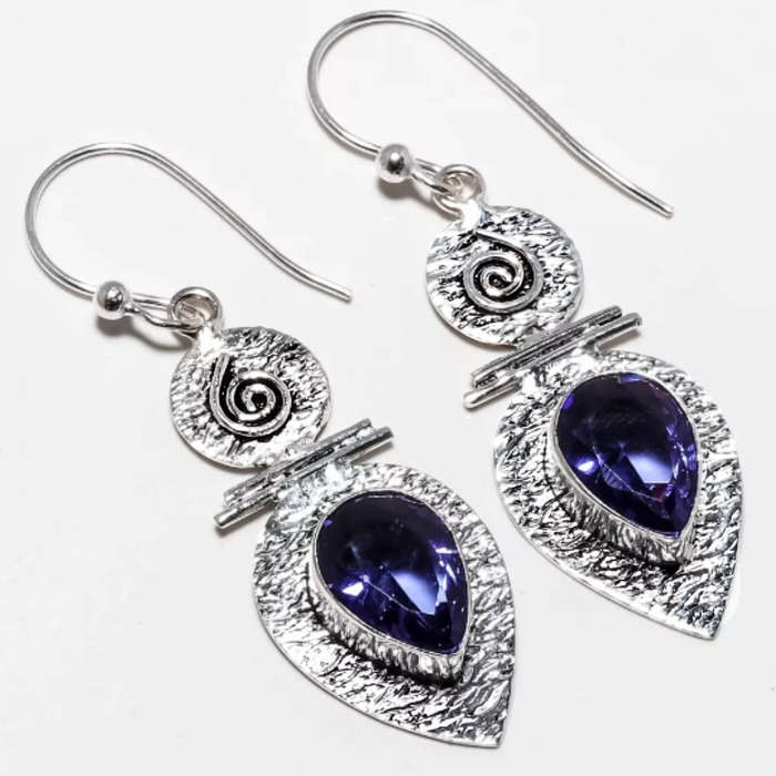African Purple Amethyst Drop Dangle .925  Sterling Silver Plated Handmade Earrings