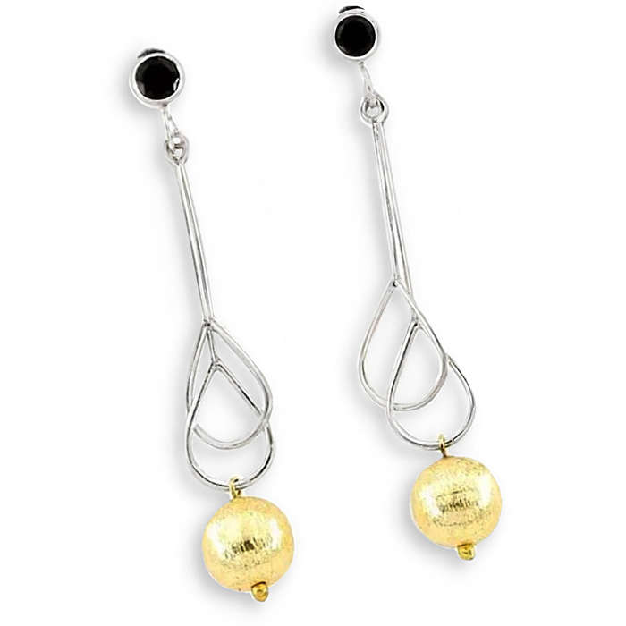 Natural Black Tourmaline Gemstone set in Three Tone Solid .925 Sterling Silver Drop Dangle Earrings