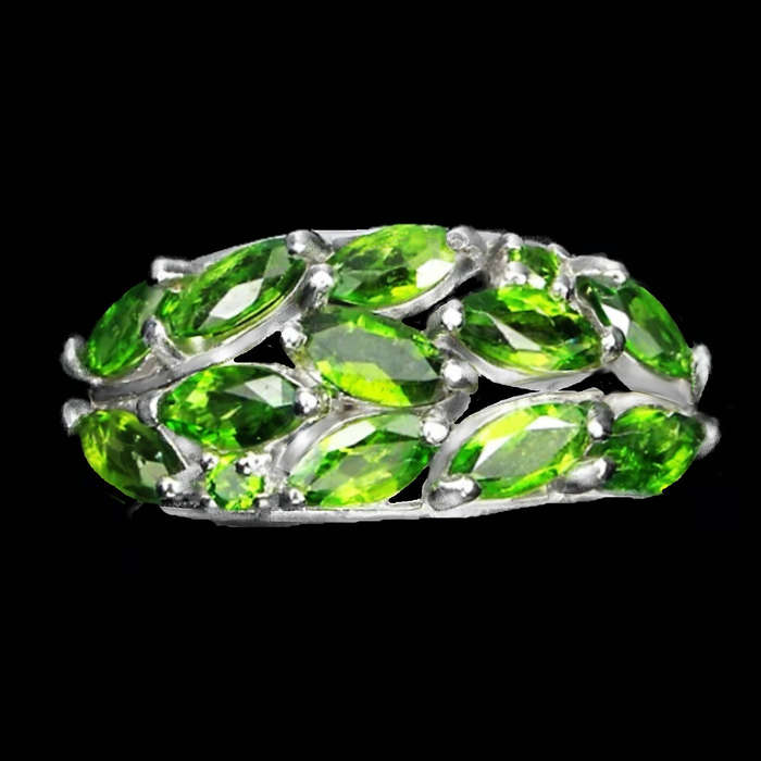Natural Chrome Diopside Mixed Shape Gemstones Solid .925 Sterling Silver 14K White Gold Sz 8.5