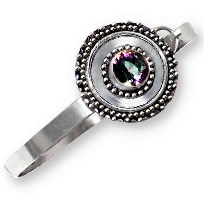 Round Mystic Rainbow Topaz set in .925 Sterling Silver Plated Handmade Antique Style Bangle