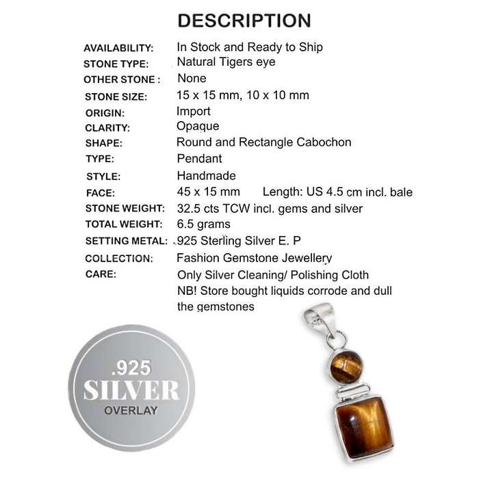 Natural Tigers Eye Mixed Shapes Gemstone .925  Sterling Silver Plated Dainty Pendant