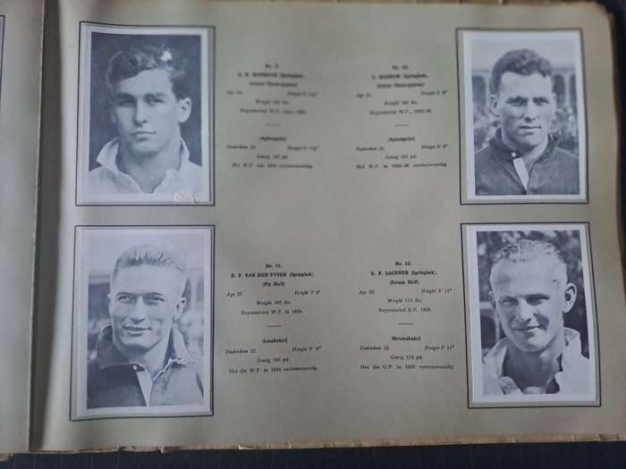 Rugby souvenir album 1937 SA rugby touring team. Cigarette cards. Complete. See below