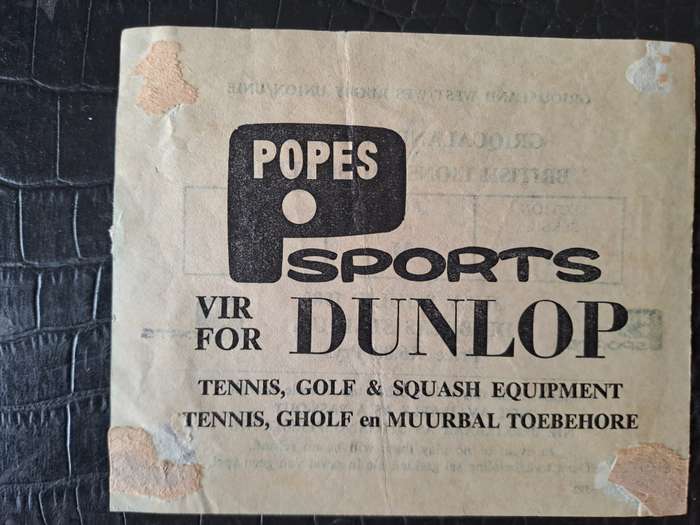 Rugby ticket. Griqualand West v British & Irish Lions 8 July 1980 Kimberley. removed from scrapbook