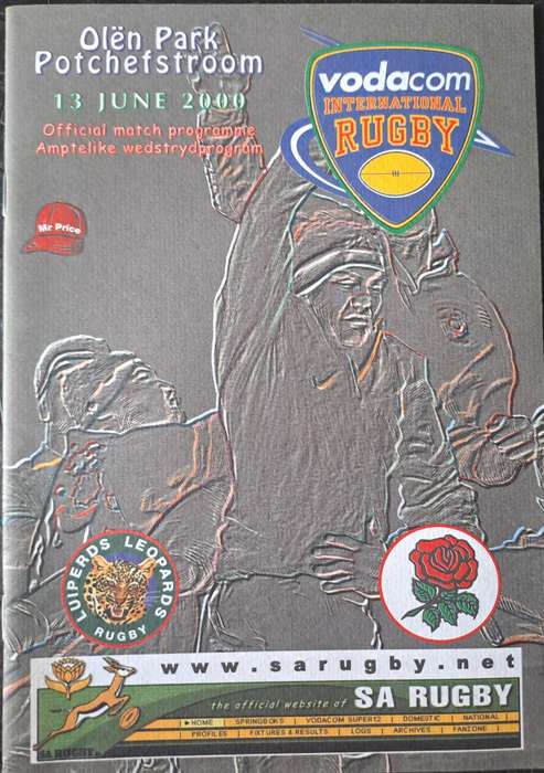 Rugby programme Leopards v England 13 June 2000 Potchefstroom