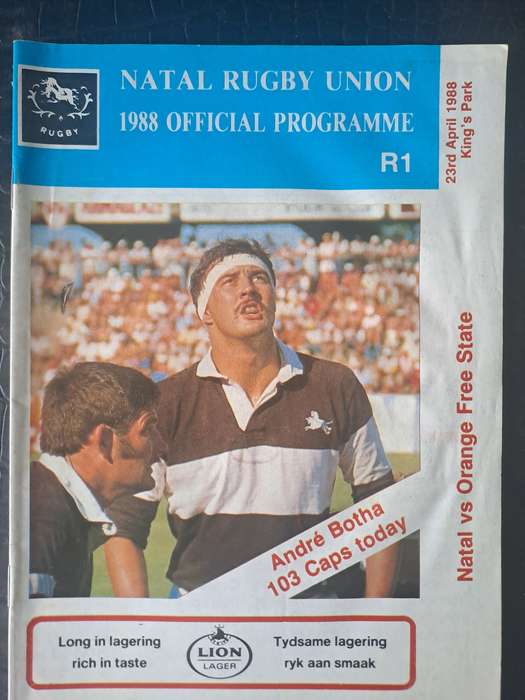Rugby programme. Natal v Free State 23 April 1988 King's Park