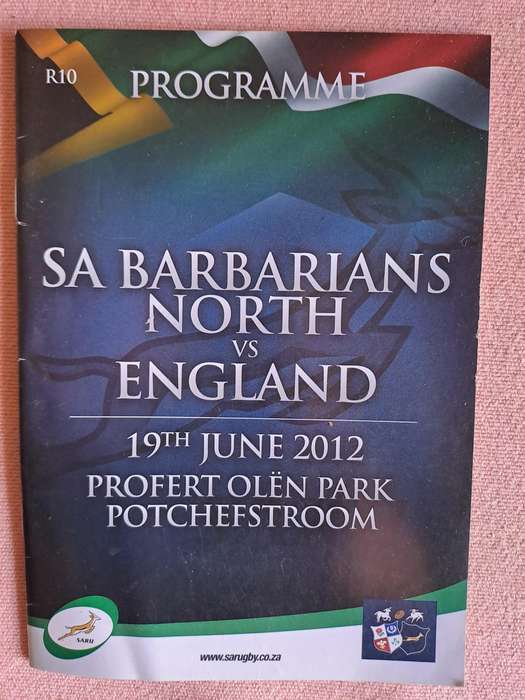 Rugby programme SA Barbarians North v England 19 June 2012 Potchefstroom