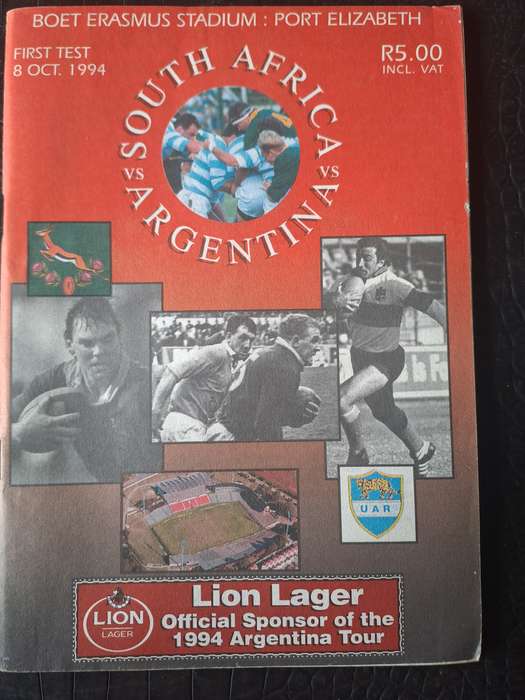 Rugby programme South Africa v Argentina 8 Oct 1994 Port Elizabeth