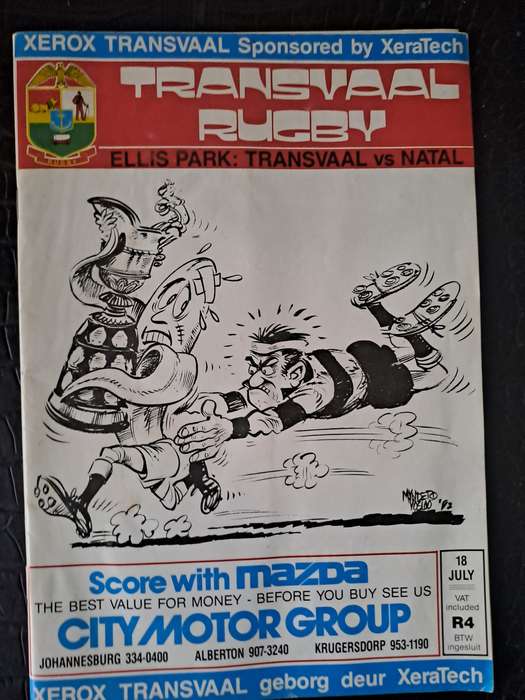 Rugby programme. Transvaal v Natal 18 July 1992 Ellis Park