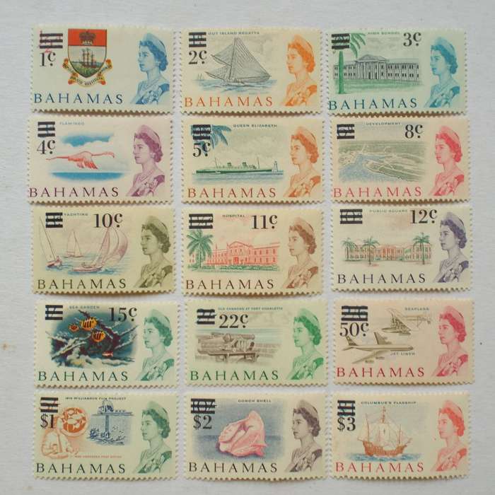 BAHAMAS - 1966 Decimal Currency "Surch" - Full Set of Singles - Unused