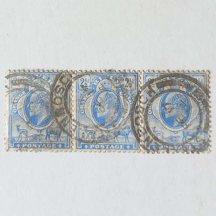 OFS - 1903 Defin Issue "KEVII" (Wmk Crown over CA) - 2,5d Blue - Strip of 3 - Used