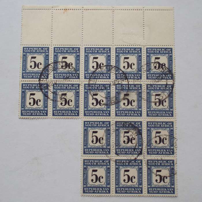 RSA - 1962-69 Postage Dues - 5c Black and Dark Blue - Block of 16 - Used
