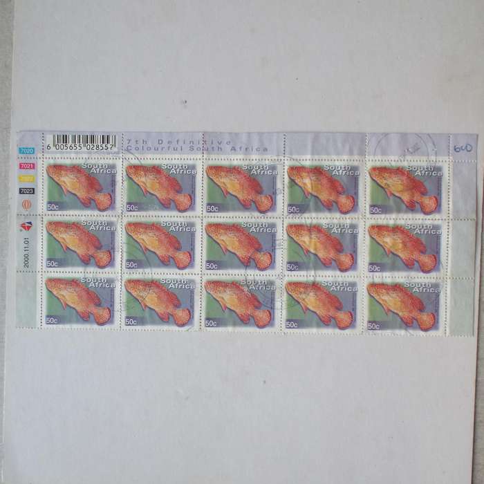RSA - 2000 7th Defin Issue - 50c - Control Block of 15 - Postally Used