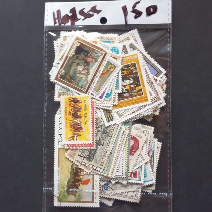 Thematics - Horses with riders - 150 stamps in packet - no obvious duplication