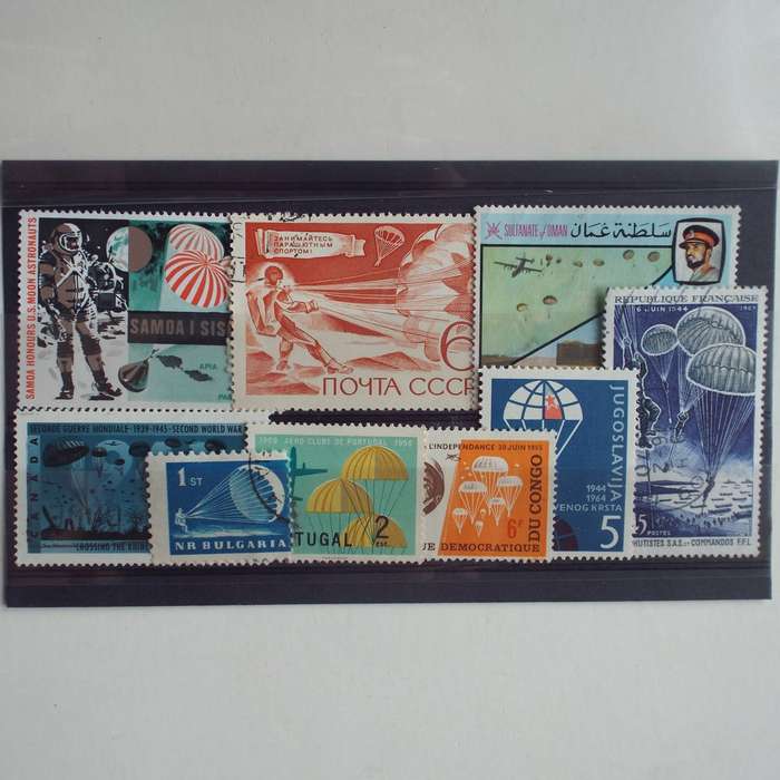 Thematics - Parachutes - 9 stamps - Mixed World - no duplication