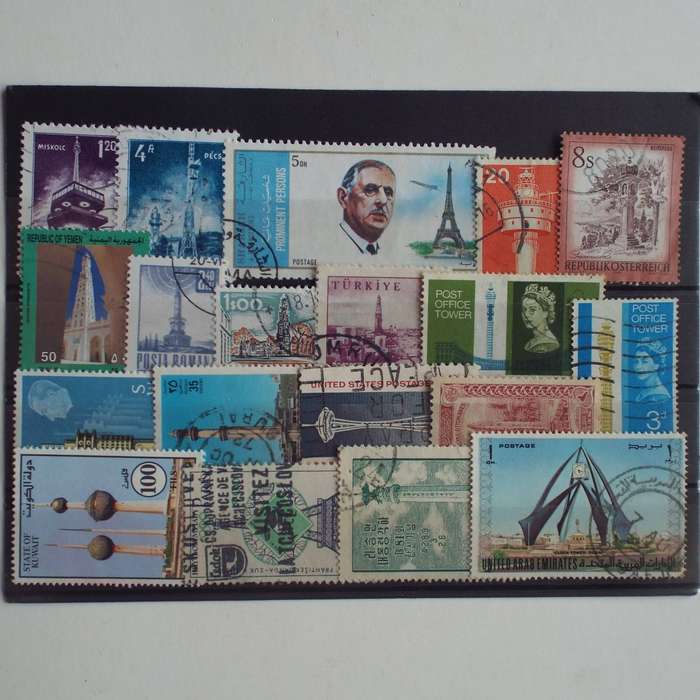 Thematics - Famous Landmarks - 19 stamps - Mixed World - no duplication