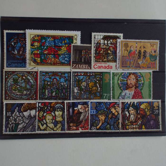 Thematics - Stained Glass Windows - 14 stamps - Mixed World - no duplication