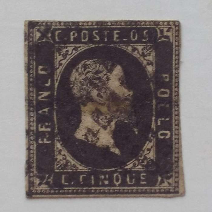 Sardinia - 1851 Defin Issue (Imperforate) - 5c Black - Used