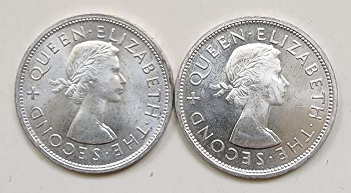1953 Southern Rhodesia Crowns x 2. Both varieties of lettering on the rim