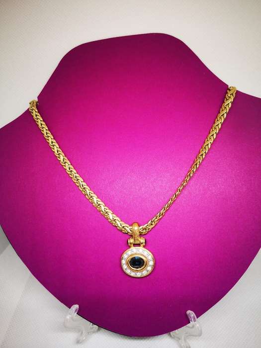 Blue & White stone pendant on gold-look chain