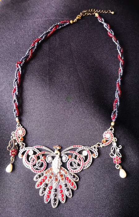 Vintage Beaded Necklace with Peacock design