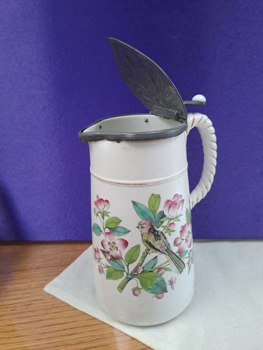 Lovely German? jug with lid POORCELAIN AND LEAD BEER MUG