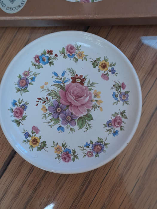 Beautiful unused Crown Decor hand decorated ceramic coasters