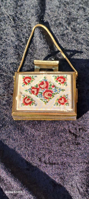 Beautiful Petit Point Kigu England compact mirror cigarette and lipstick holder purse