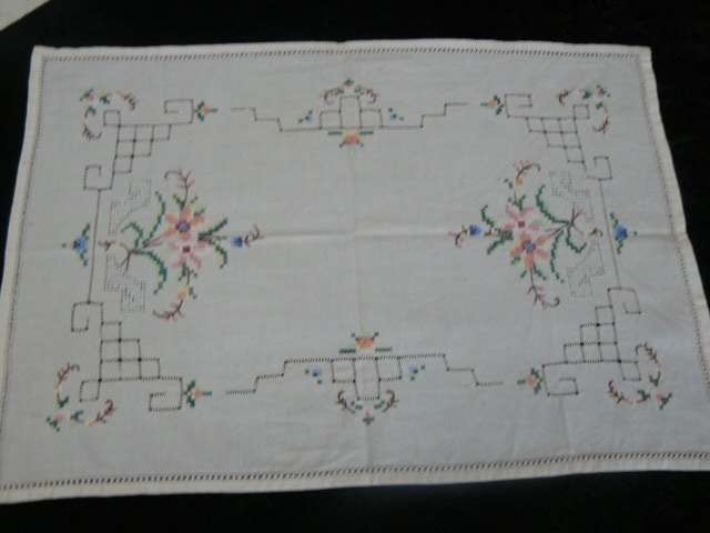 VINTAGE COTTON CROSS STITCH TRAY CLOTH