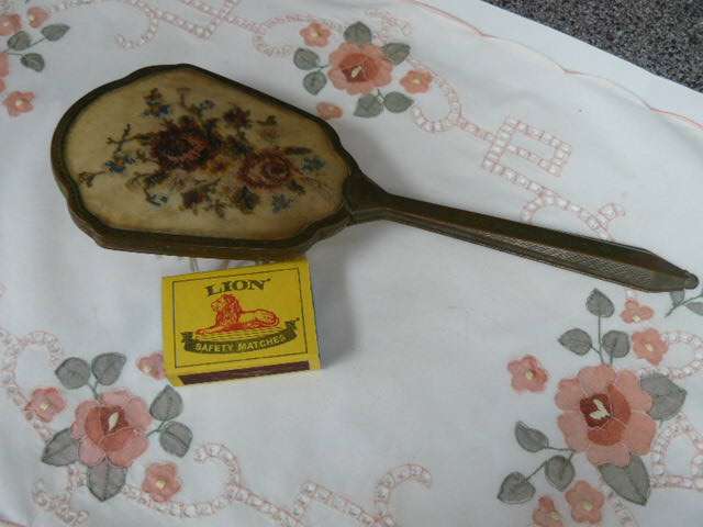 PETIT POINT VANITY VINTAGE HAND MIRROR