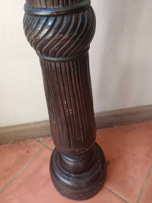 Large Wooden Carved Pillar Candlestick