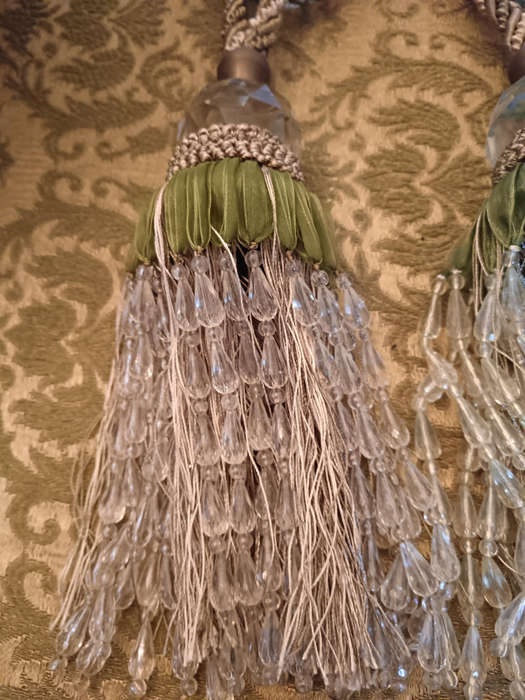 Pair of Beaded Green Tassel Tiebacks