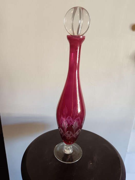 Cranberry Pedestal Decanter with Stopper