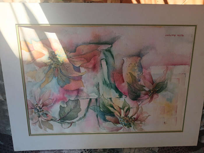 Unframed Water colour of Pointsettas by SA Artist Tessa Antoni