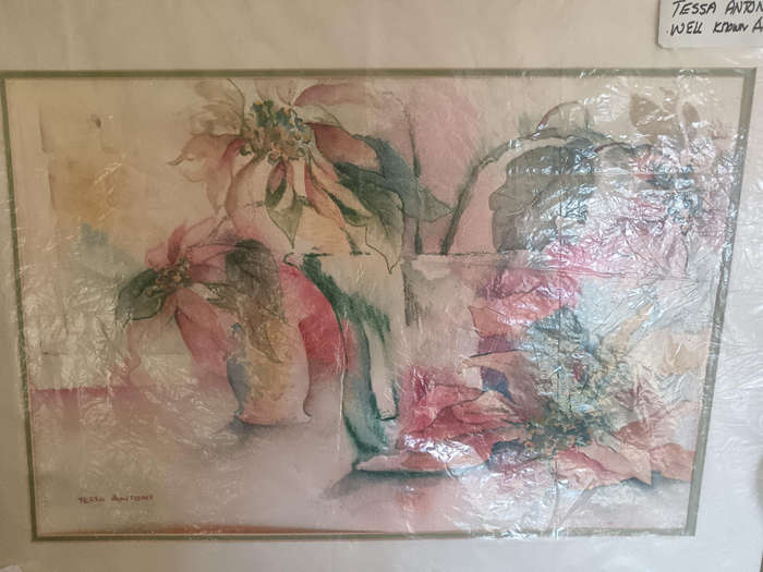 Unframed Water colour of Pointsettas by SA Artist Tessa Antoni