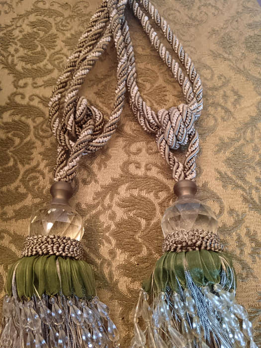 Pair of Beaded Green Tassel Tiebacks