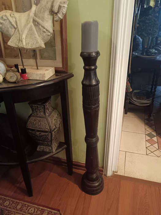 Large Wooden Carved Pillar Candlestick